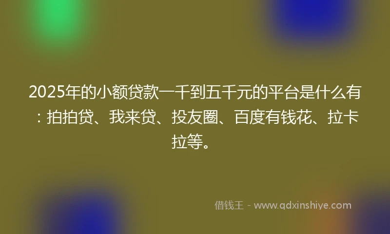 2025年的小额贷款一千到五千元的平台是什么有：拍拍贷、我来贷、投友圈、百度有钱花、拉卡拉等。