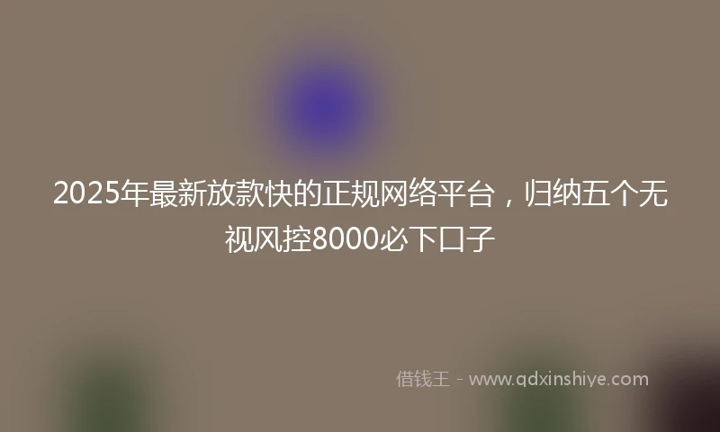 2025年最新放款快的正规网络平台，归纳五个无视风控8000必下口子