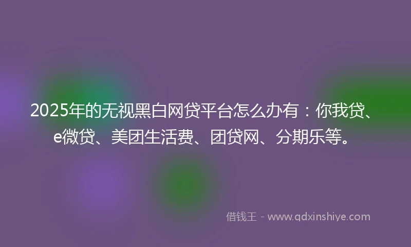 2025年的无视黑白网贷平台怎么办有：你我贷、e微贷、美团生活费、团贷网、分期乐等。