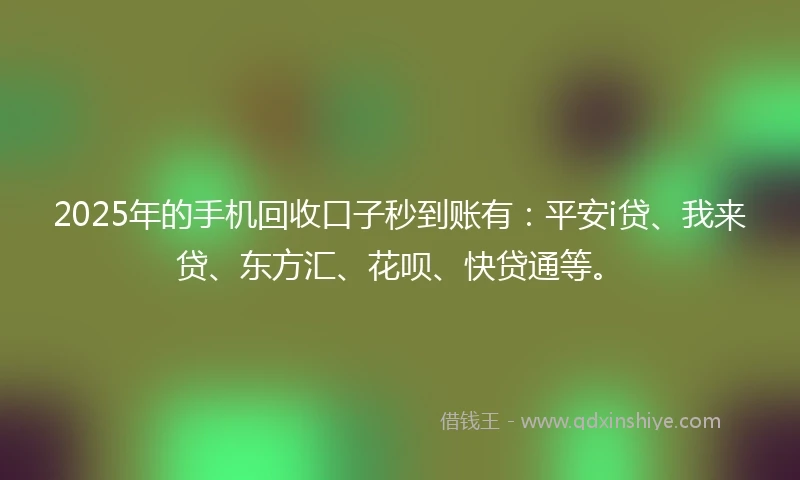 2025年的手机回收口子秒到账有：平安i贷、我来贷、东方汇、花呗、快贷通等。