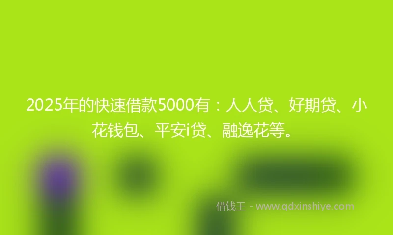 2025年的快速借款5000有：人人贷、好期贷、小花钱包、平安i贷、融逸花等。