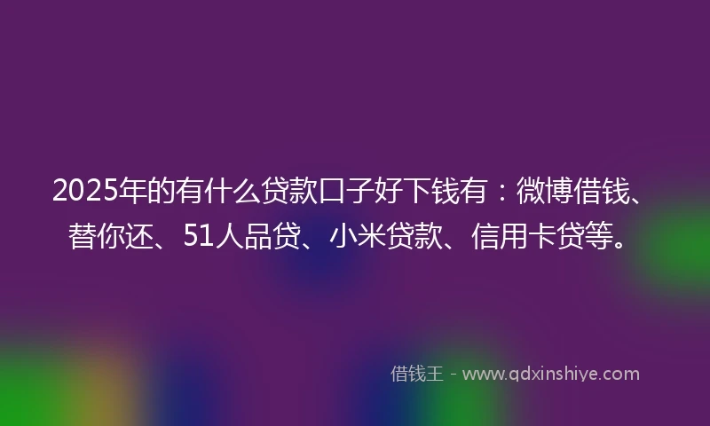 2025年的有什么贷款口子好下钱有:微博借钱、替你还、51人品贷、小米贷款、信用卡贷等。