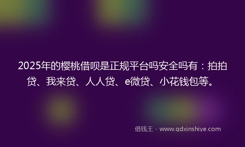 2025年的樱桃借呗是正规平台吗安全吗有：拍拍贷、我来贷、人人贷、e微贷、小花钱包等。
