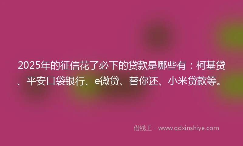 2025年的征信花了必下的贷款是哪些有：柯基贷、平安口袋银行、e微贷、替你还、小米贷款等。