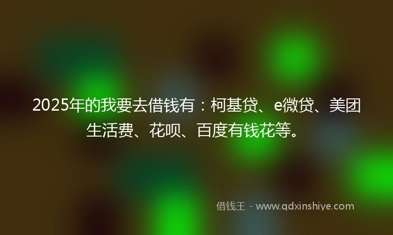 2025年的我要去借钱有：柯基贷、e微贷、美团生活费、花呗、百度有钱花等。