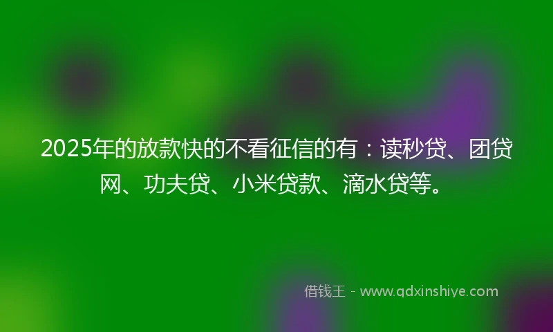 2025年的放款快的不看征信的有：读秒贷、团贷网、功夫贷、小米贷款、滴水贷等。