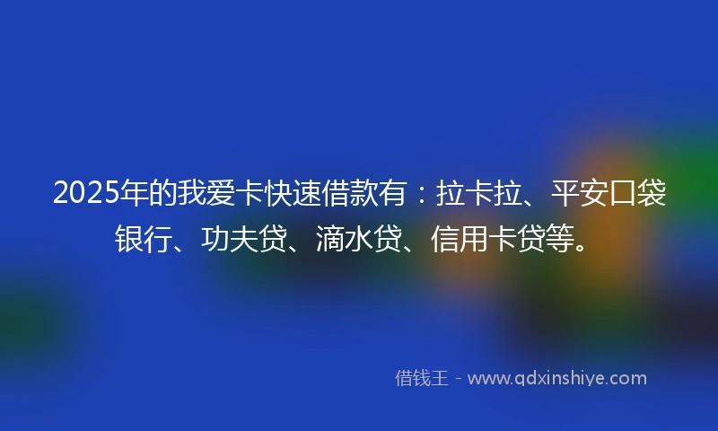 2025年的我爱卡快速借款有：拉卡拉、平安口袋银行、功夫贷、滴水贷、信用卡贷等。