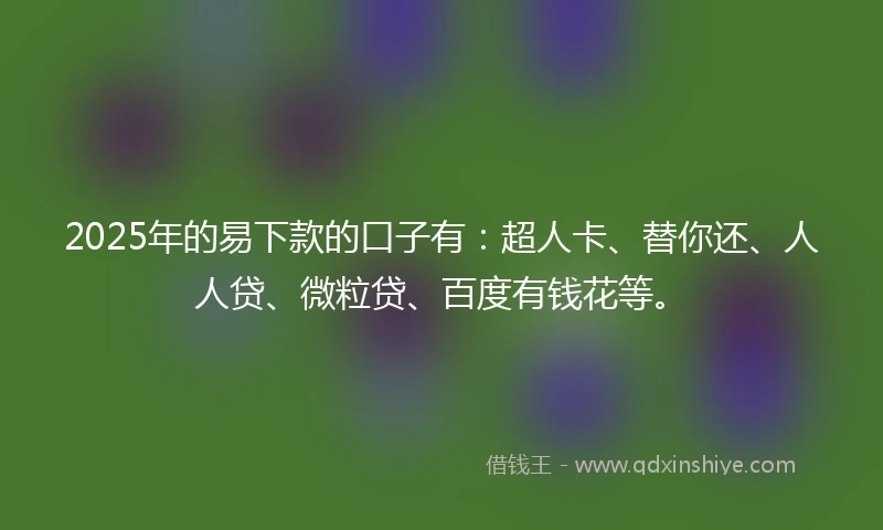 2025年的易下款的口子有：超人卡、替你还、人人贷、微粒贷、百度有钱花等。
