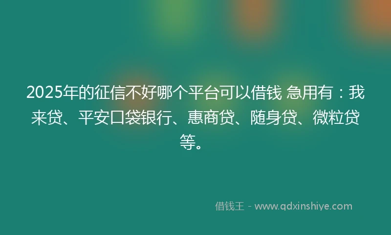 2025年的征信不好哪个平台可以借钱 急用有：我来贷、平安口袋银行、惠商贷、随身贷、微粒贷等。