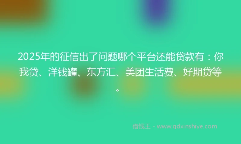 2025年的征信出了问题哪个平台还能贷款有：你我贷、洋钱罐、东方汇、美团生活费、好期贷等。