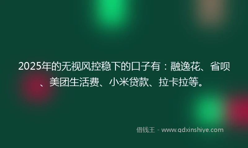 2025年的无视风控稳下的口子有：融逸花、省呗、美团生活费、小米贷款、拉卡拉等。