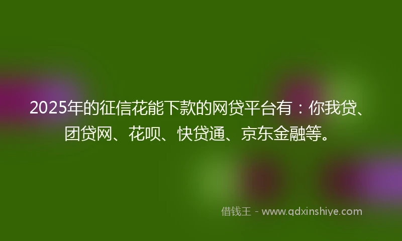 2025年的征信花能下款的网贷平台有：你我贷、团贷网、花呗、快贷通、京东金融等。