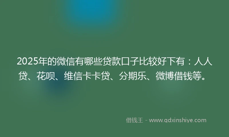 2025年的微信有哪些贷款口子比较好下有:人人贷、花呗、维信卡卡贷、分期乐、微博借钱等。