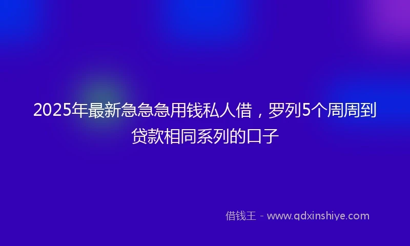 2025年最新急急急用钱私人借，罗列5个周周到贷款相同系列的口子
