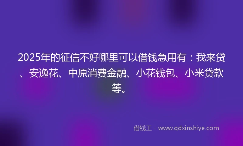 2025年的征信不好哪里可以借钱急用有：我来贷、安逸花、中原消费金融、小花钱包、小米贷款等。