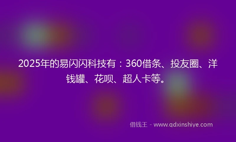 2025年的易闪闪科技有：360借条、投友圈、洋钱罐、花呗、超人卡等。