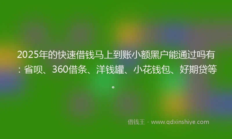 2025年的快速借钱马上到账小额黑户能通过吗有：省呗、360借条、洋钱罐、小花钱包、好期贷等。