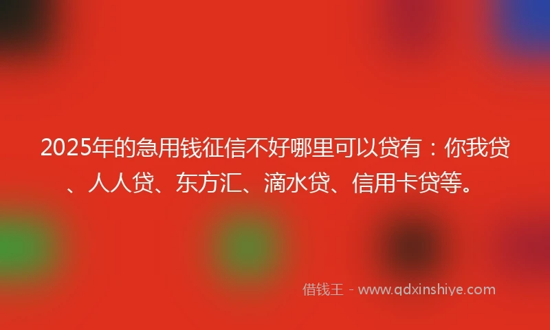 2025年的急用钱征信不好哪里可以贷有：你我贷、人人贷、东方汇、滴水贷、信用卡贷等。