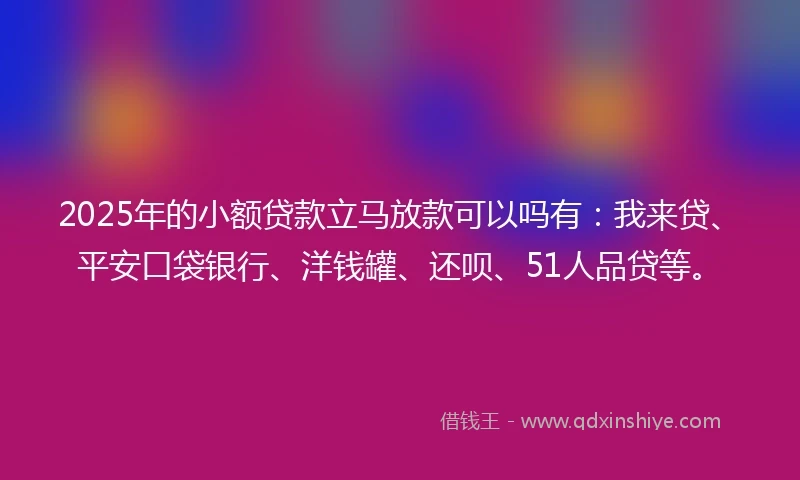 2025年的小额贷款立马放款可以吗有：我来贷、平安口袋银行、洋钱罐、还呗、51人品贷等。