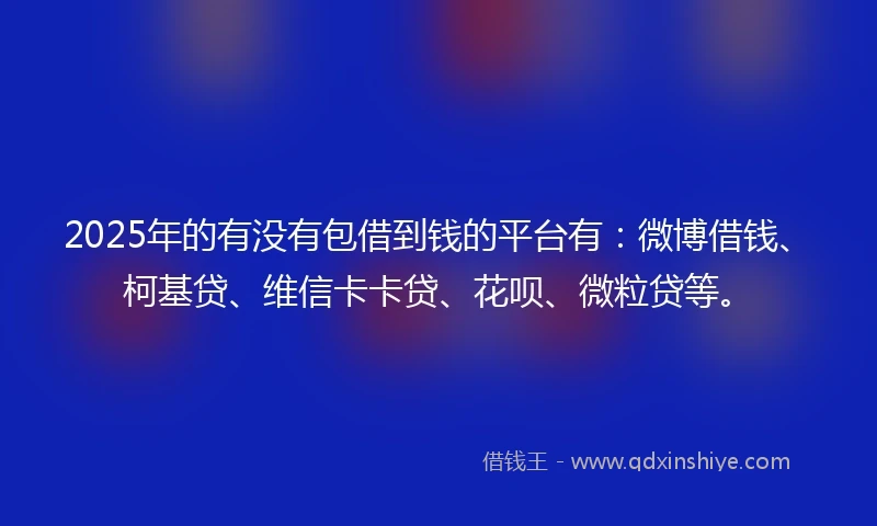 2025年的有没有包借到钱的平台有：微博借钱、柯基贷、维信卡卡贷、花呗、微粒贷等。