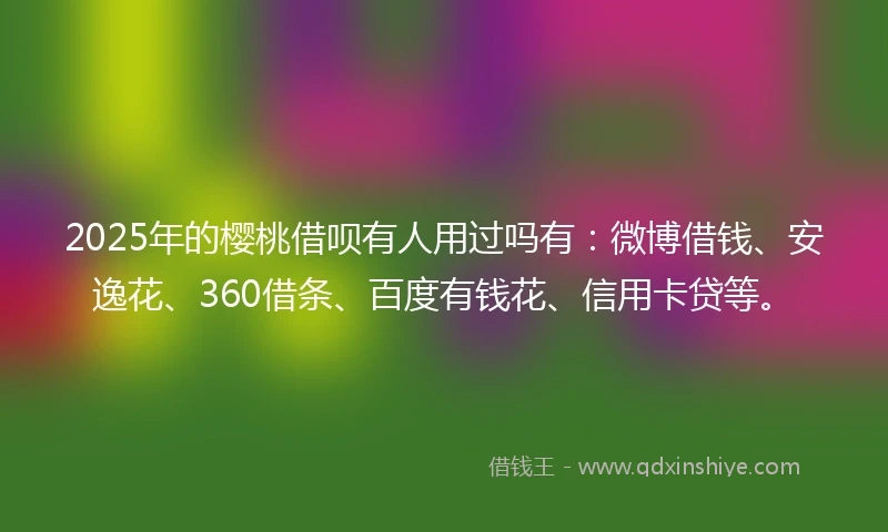 2025年的樱桃借呗有人用过吗有：微博借钱、安逸花、360借条、百度有钱花、信用卡贷等。