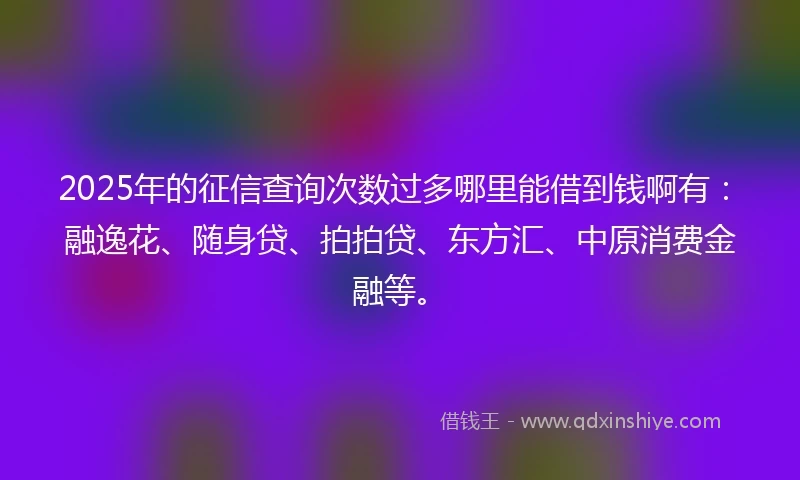 2025年的征信查询次数过多哪里能借到钱啊有：融逸花、随身贷、拍拍贷、东方汇、中原消费金融等。