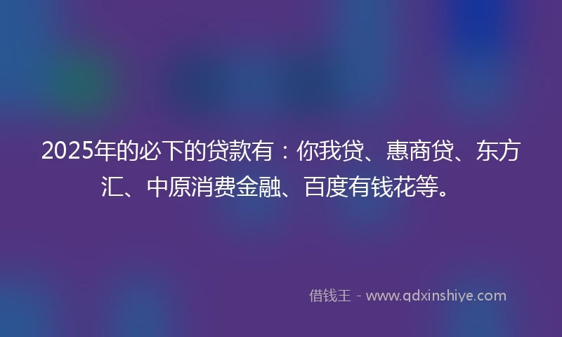 2025年的必下的贷款有：你我贷、惠商贷、东方汇、中原消费金融、百度有钱花等。