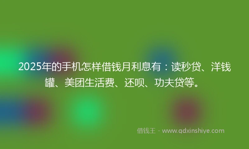2025年的手机怎样借钱月利息有：读秒贷、洋钱罐、美团生活费、还呗、功夫贷等。
