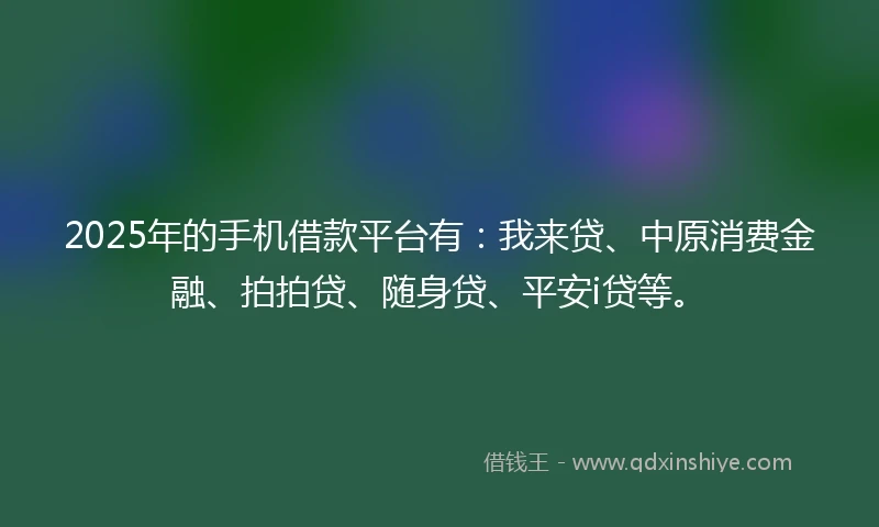2025年的手机借款平台有：我来贷、中原消费金融、拍拍贷、随身贷、平安i贷等。