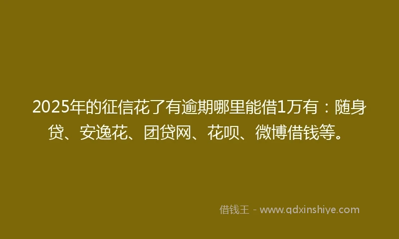 2025年的征信花了有逾期哪里能借1万有：随身贷、安逸花、团贷网、花呗、微博借钱等。