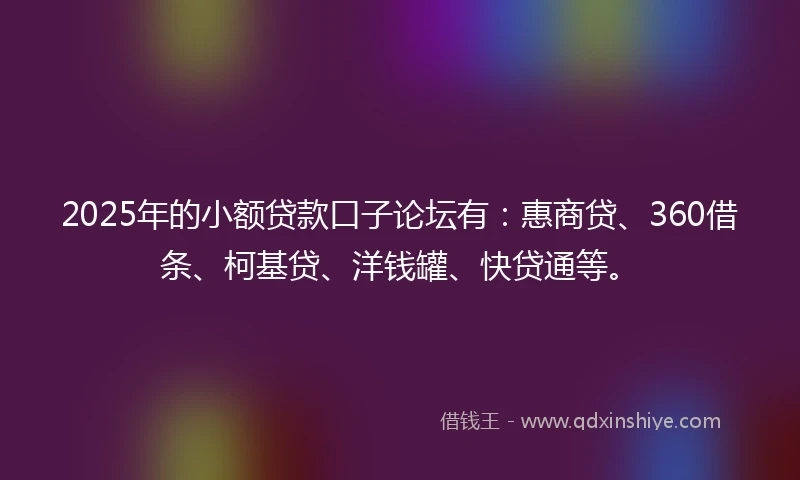 2025年的小额贷款口子论坛有：惠商贷、360借条、柯基贷、洋钱罐、快贷通等。