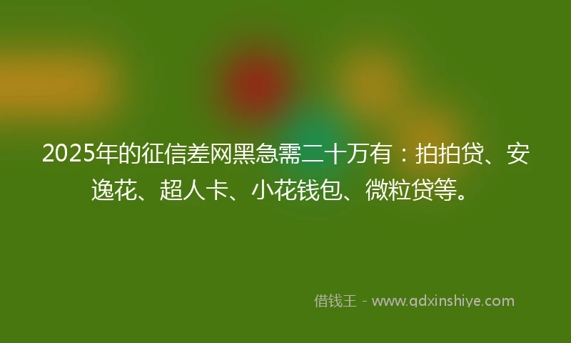 2025年的征信差网黑急需二十万有：拍拍贷、安逸花、超人卡、小花钱包、微粒贷等。