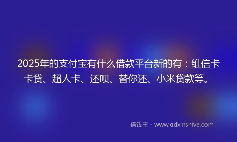 2025年的支付宝有什么借款平台新的有：维信卡卡贷、超人卡、还呗、替你还、小米贷款等。