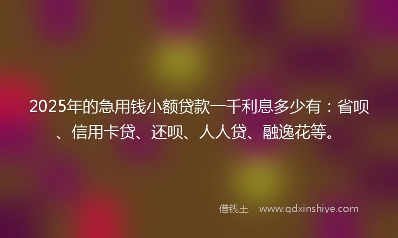 2025年的急用钱小额贷款一千利息多少有：省呗、信用卡贷、还呗、人人贷、融逸花等。