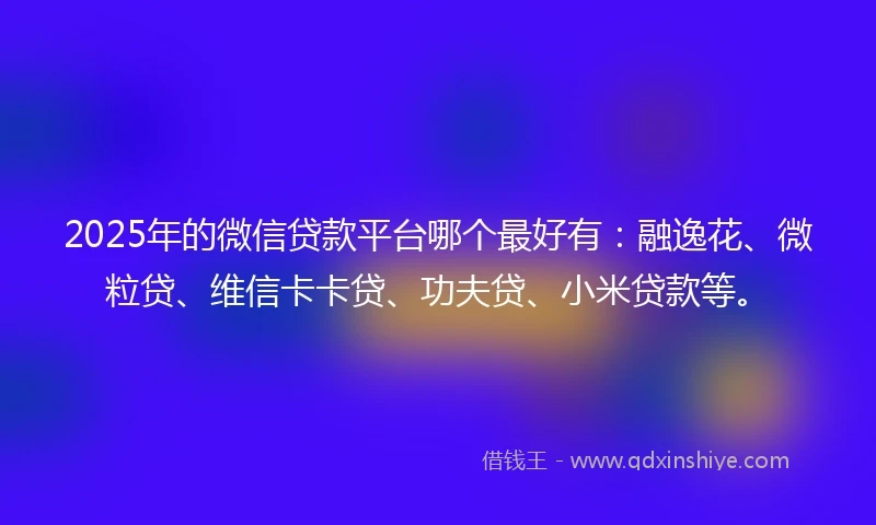 2025年的微信贷款平台哪个最好有：融逸花、微粒贷、维信卡卡贷、功夫贷、小米贷款等。