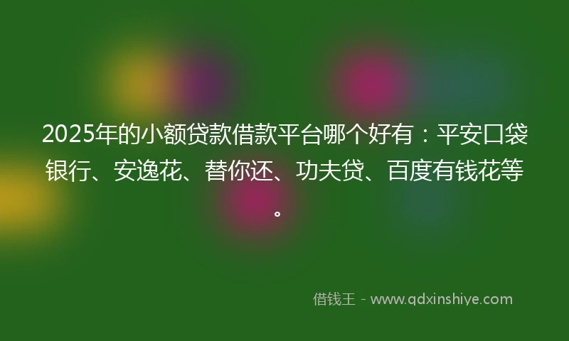 2025年的小额贷款借款平台哪个好有：平安口袋银行、安逸花、替你还、功夫贷、百度有钱花等。