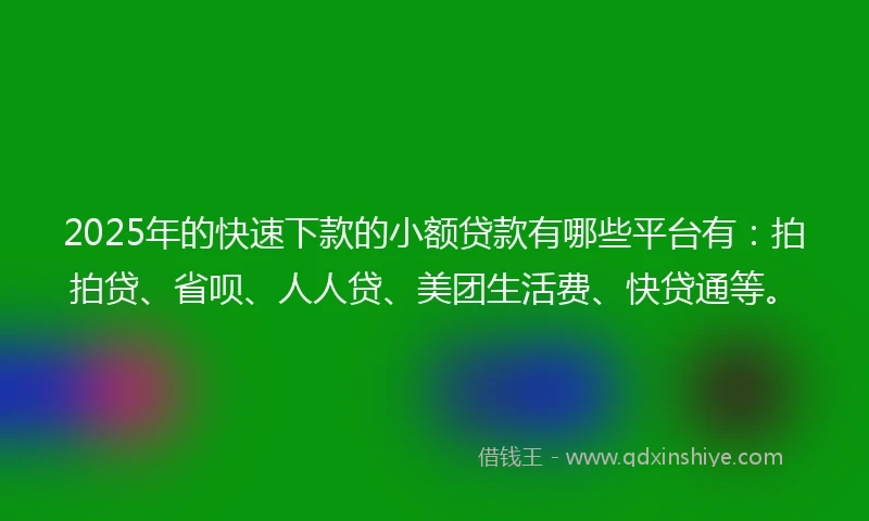 2025年的快速下款的小额贷款有哪些平台有：拍拍贷、省呗、人人贷、美团生活费、快贷通等。