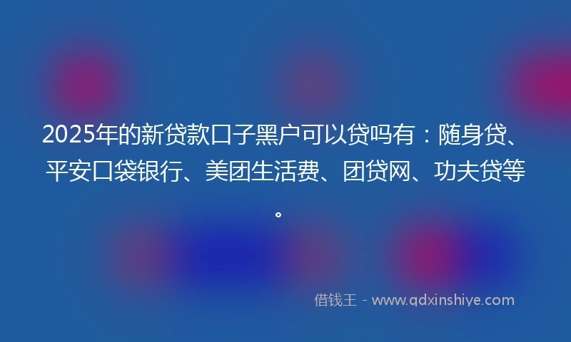 2025年的新贷款口子黑户可以贷吗有：随身贷、平安口袋银行、美团生活费、团贷网、功夫贷等。