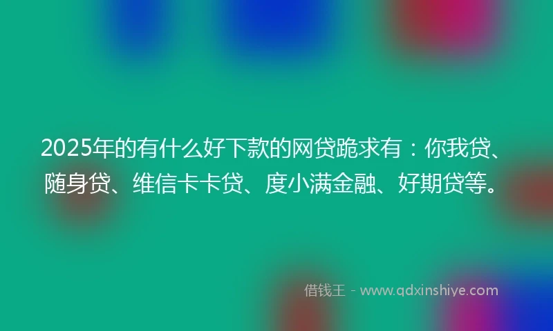 2025年的有什么好下款的网贷跪求有：你我贷、随身贷、维信卡卡贷、度小满金融、好期贷等。