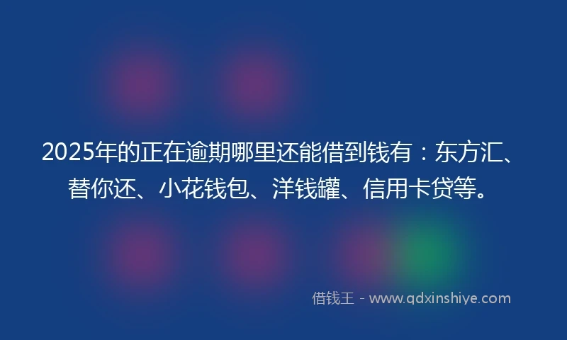 2025年的正在逾期哪里还能借到钱有：东方汇、替你还、小花钱包、洋钱罐、信用卡贷等。