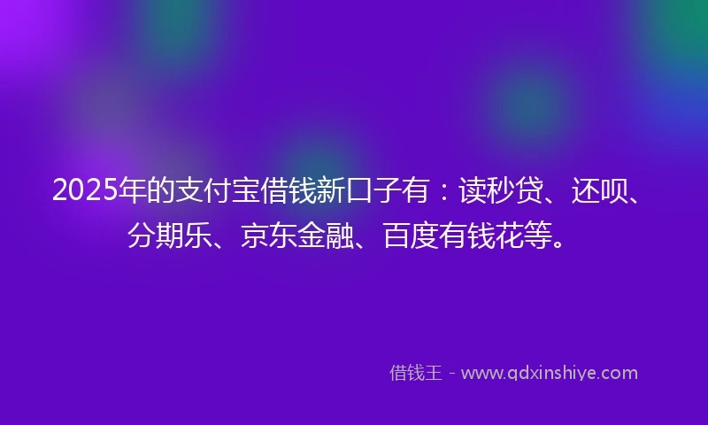 2025年的支付宝借钱新口子有：读秒贷、还呗、分期乐、京东金融、百度有钱花等。