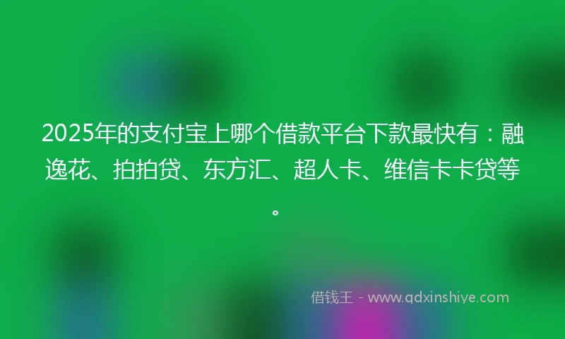 2025年的支付宝上哪个借款平台下款最快有：融逸花、拍拍贷、东方汇、超人卡、维信卡卡贷等。