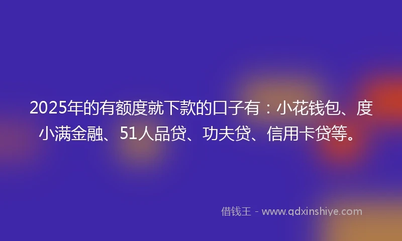 2025年的有额度就下款的口子有：小花钱包、度小满金融、51人品贷、功夫贷、信用卡贷等。