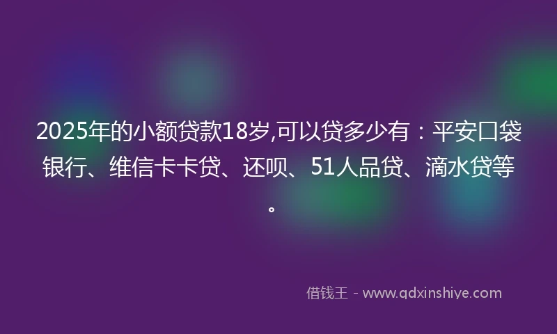 2025年的小额贷款18岁,可以贷多少有：平安口袋银行、维信卡卡贷、还呗、51人品贷、滴水贷等。