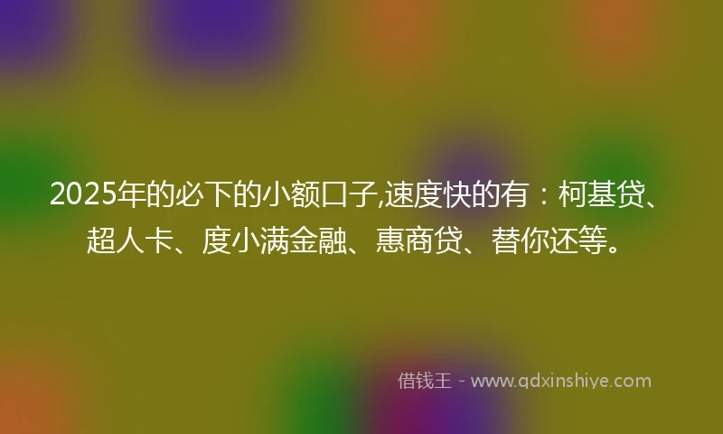 2025年的必下的小额口子,速度快的有：柯基贷、超人卡、度小满金融、惠商贷、替你还等。