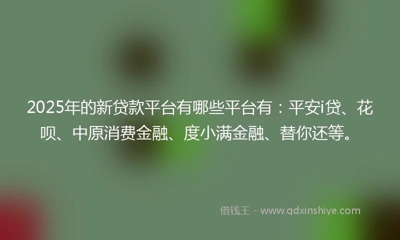 2025年的新贷款平台有哪些平台有：平安i贷、花呗、中原消费金融、度小满金融、替你还等。