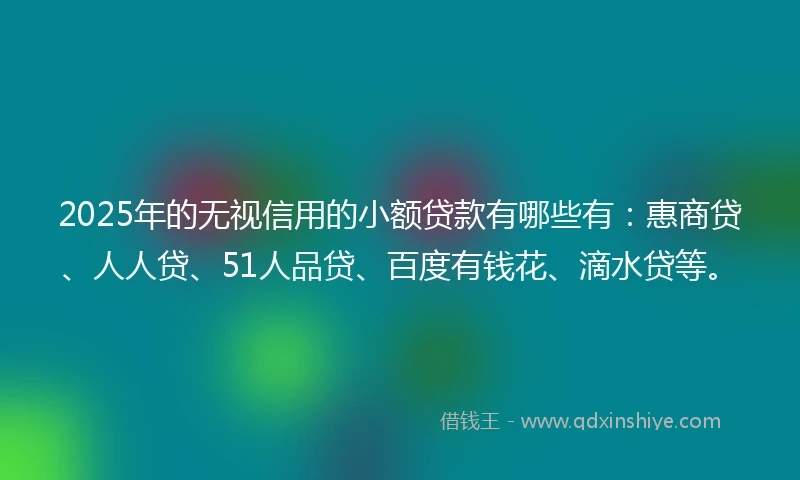 2025年的无视信用的小额贷款有哪些有：惠商贷、人人贷、51人品贷、百度有钱花、滴水贷等。