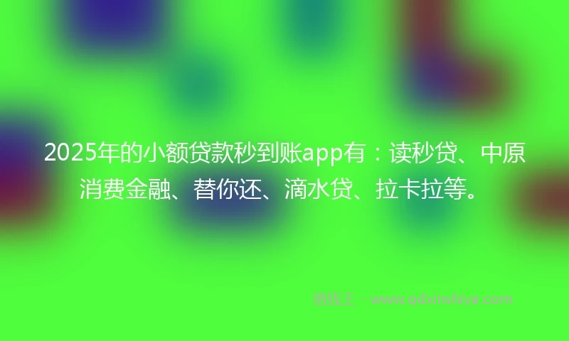 2025年的小额贷款秒到账app有：读秒贷、中原消费金融、替你还、滴水贷、拉卡拉等。