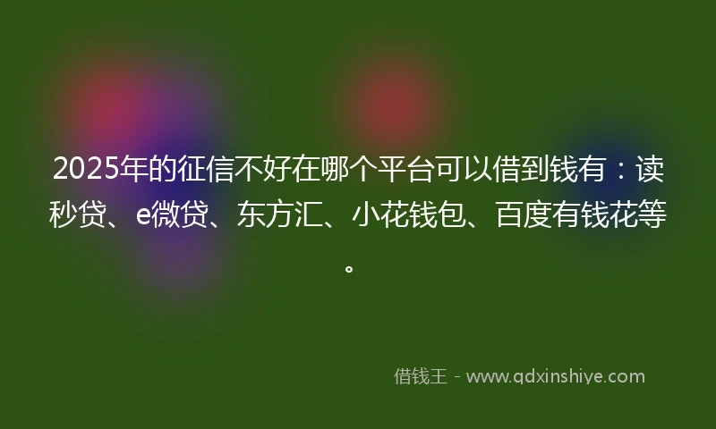 2025年的征信不好在哪个平台可以借到钱有：读秒贷、e微贷、东方汇、小花钱包、百度有钱花等。
