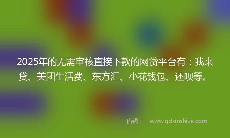 2025年的无需审核直接下款的网贷平台有：我来贷、美团生活费、东方汇、小花钱包、还呗等。